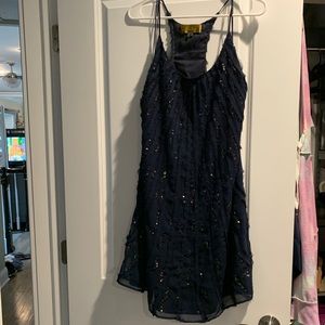Nicole Miller sequin navy blue racer back dress